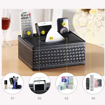 

Multifunctional Desktop Organizer Remote Control Holder Pencil Scissor Container PU Leather Tissue Box Storage Organizer Box
