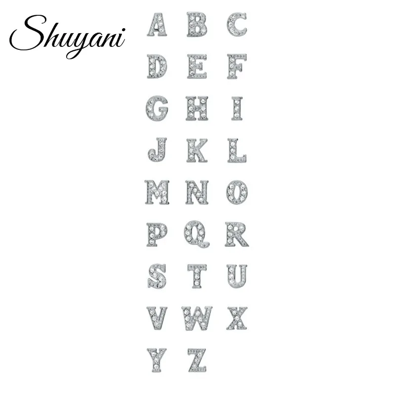 

130pcs/lot Free Shipping Crystal Silver Letter Charms Alphabet Letter A-Z Floating Charms For Glass Living Floating Locket