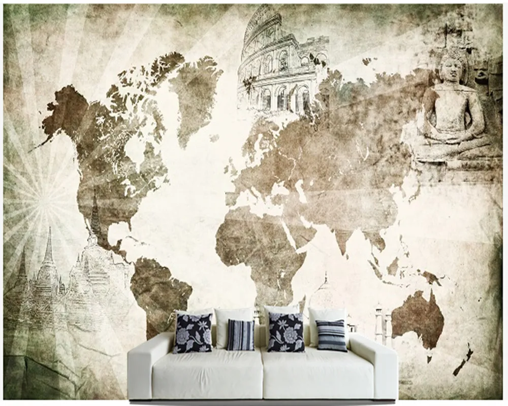Best Custom retro wallpaper, Landmark Map wallpaper for the sitting room sofa bedroom TV wall waterproof vinyl papel DE parede