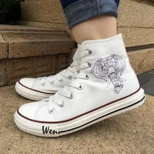 Wen 2017 Men Women’s Canvas Shoes Design Elephant Ethnic Style High Top White Sneakers for Christmas Birthday Gifts