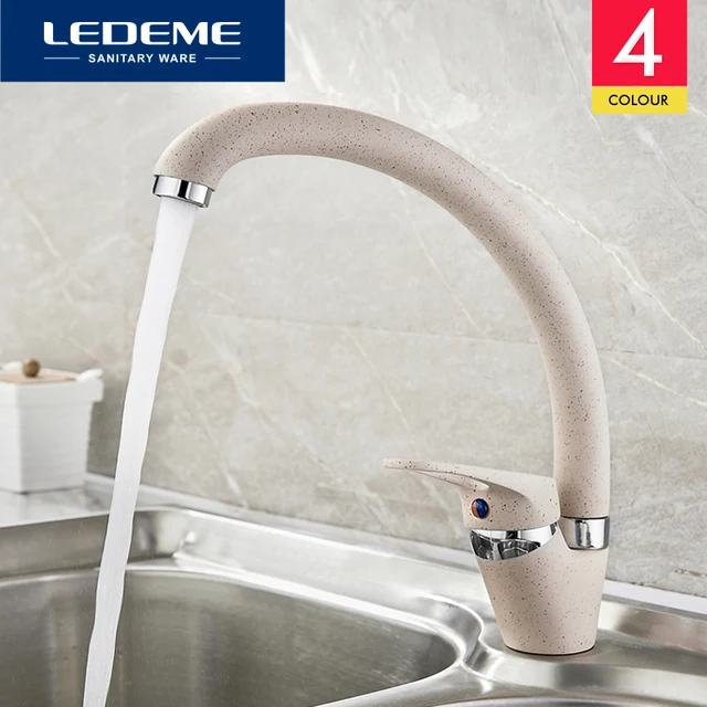 Best Offers LEDEME Multi-color Kitchen Faucet Modern Style Home Cold and Hot Water Tap Single Handle Kitchen Faucets Black White Khaki L5913
