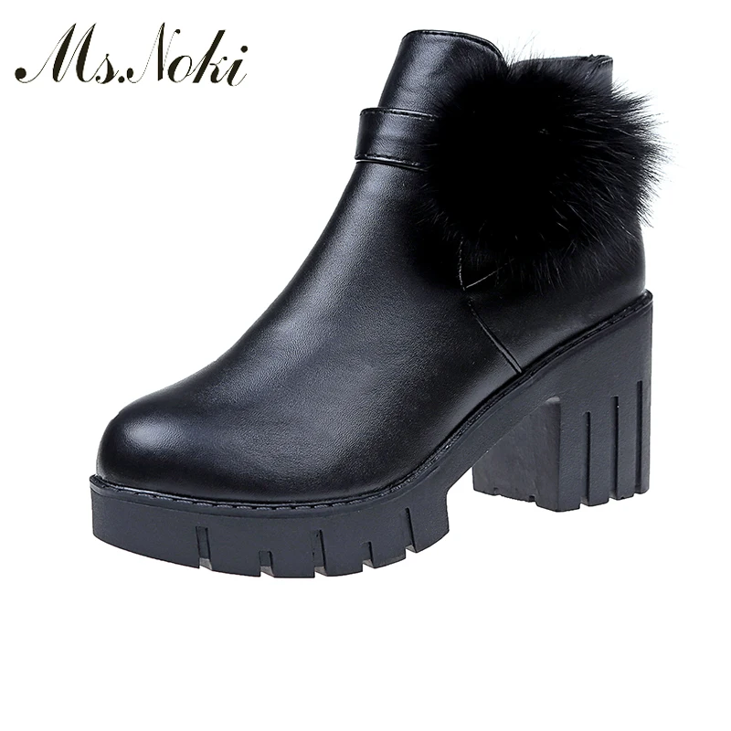 

Ms. Noki Platform Heels Women Ankle Boots Soft Fur Square high Heel Platform Boots Winter Autumn Boots Warm Fur Normal Size