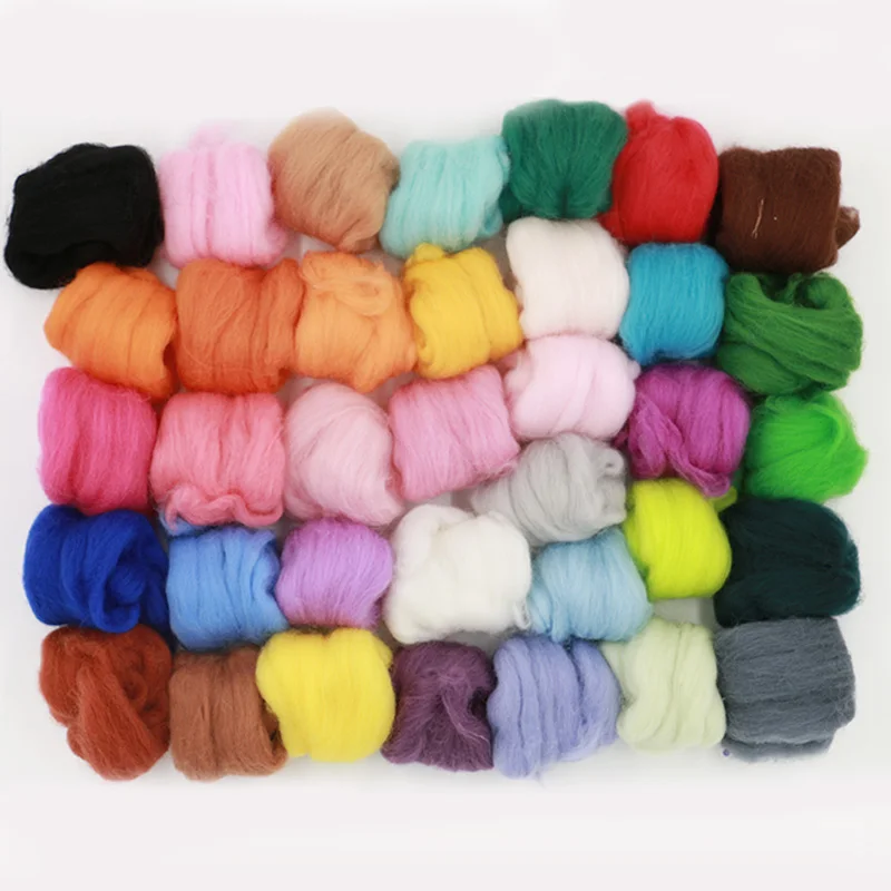 

2017 Wool Fibre Roving Kit 36 Colors Wool Fiber for felting African Fabrics Wool Roving Doll Needlework Felt DIY Project 5g/bag