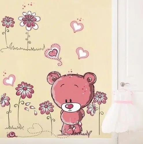 

New Design Adorable Teddy Bear&Flower Wall Sticker Decals Home Decor Mural