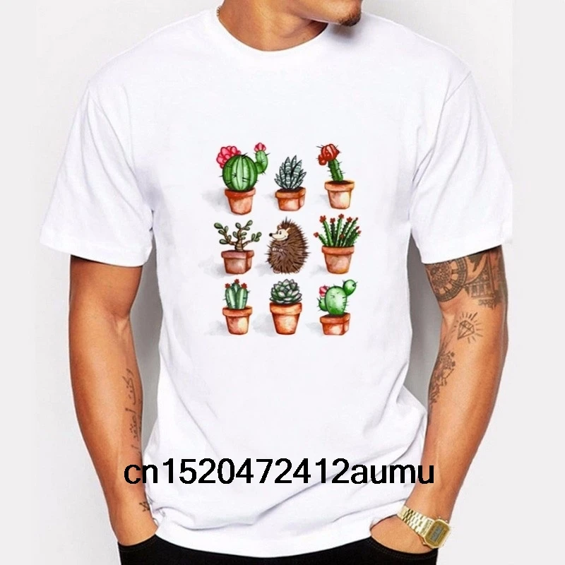 

2017 New arrival New style Men Man O-neck Cactus Short sleeve Hedgehog Cute T-shirt Men clothing T-shirts