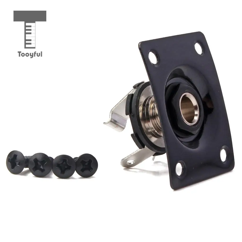 Tooyful Black Rectangle Output Guitar Jack Plate Socket 1/4'' for Electric Guitar Bass