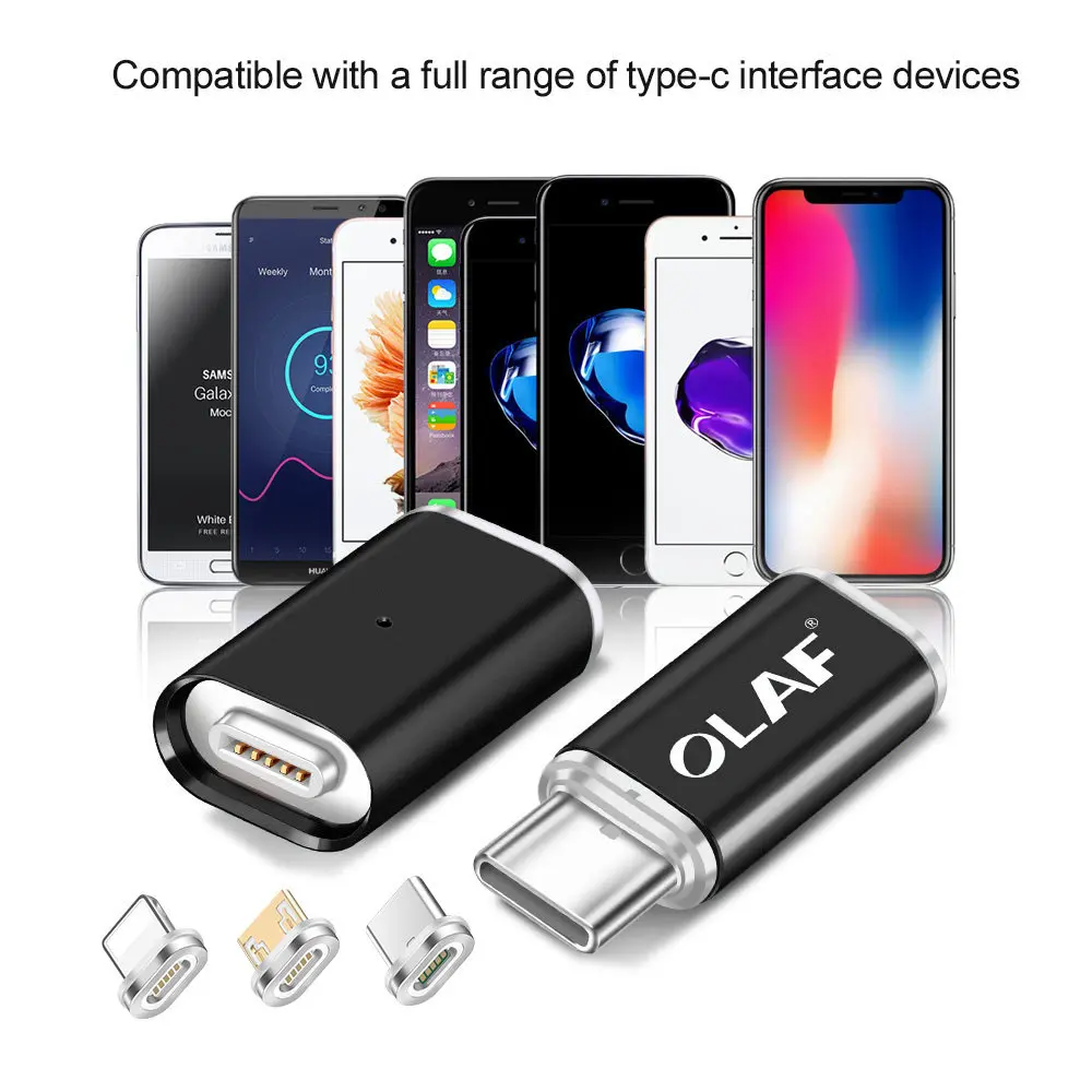 LED Light Magnetic Adapter Transfer Connector Magnetic Micro USB Connector Adapter IOS Android Type-C Magnetic Adapter USB TypeC