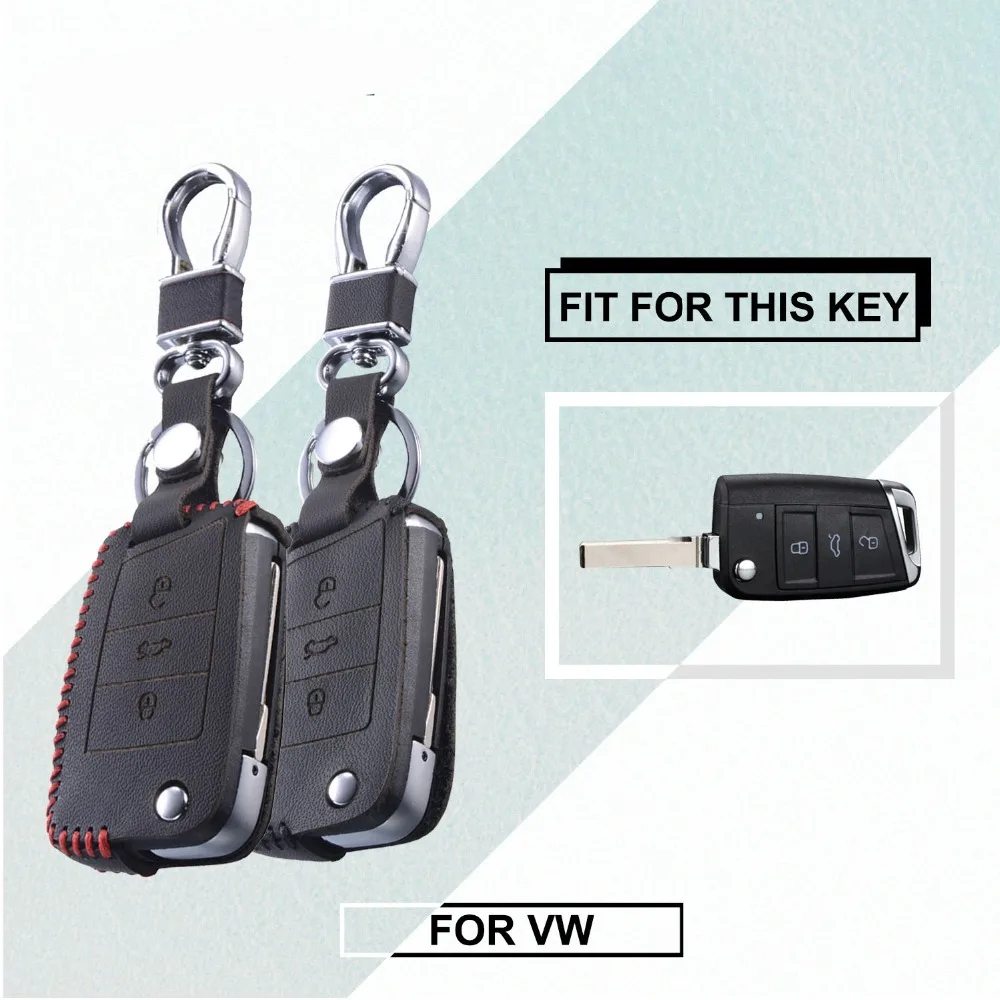 Leather Key Case for Volkswagen VW Golf 7 GTI R MK7 Passat Tiguan Bora Polo Seat Leon Ibiza Skoda Octavia A7 Keychain Cover
