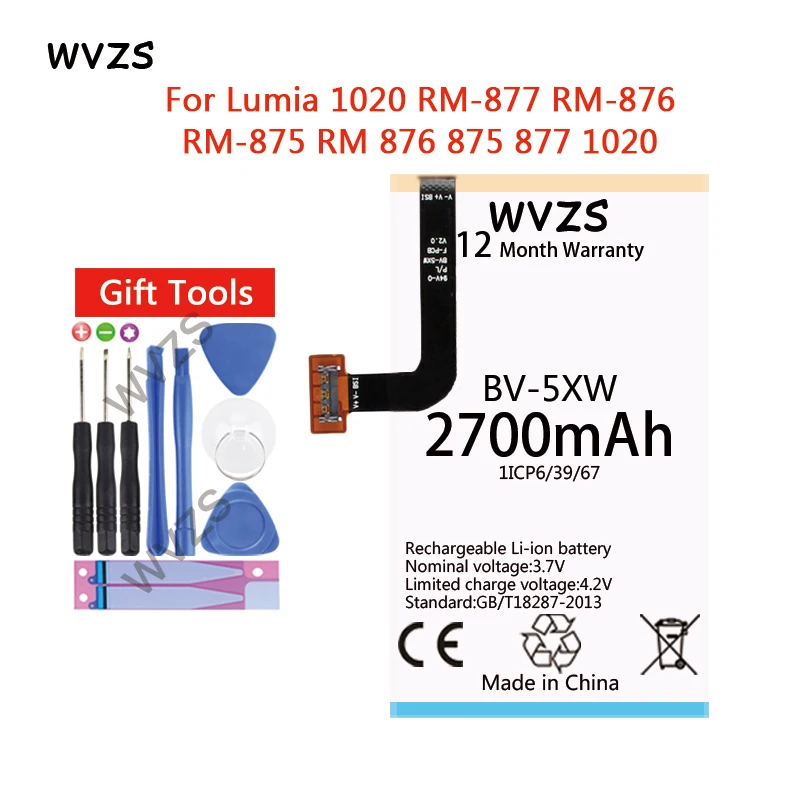 

wvzs 2700mAh Li-Polymer Battery BV-5XW For Nokia Lumia 1020 EOS zoom Lumia1020 RM-876 RM-875 RM-877 RM 876 875 877 Batteries