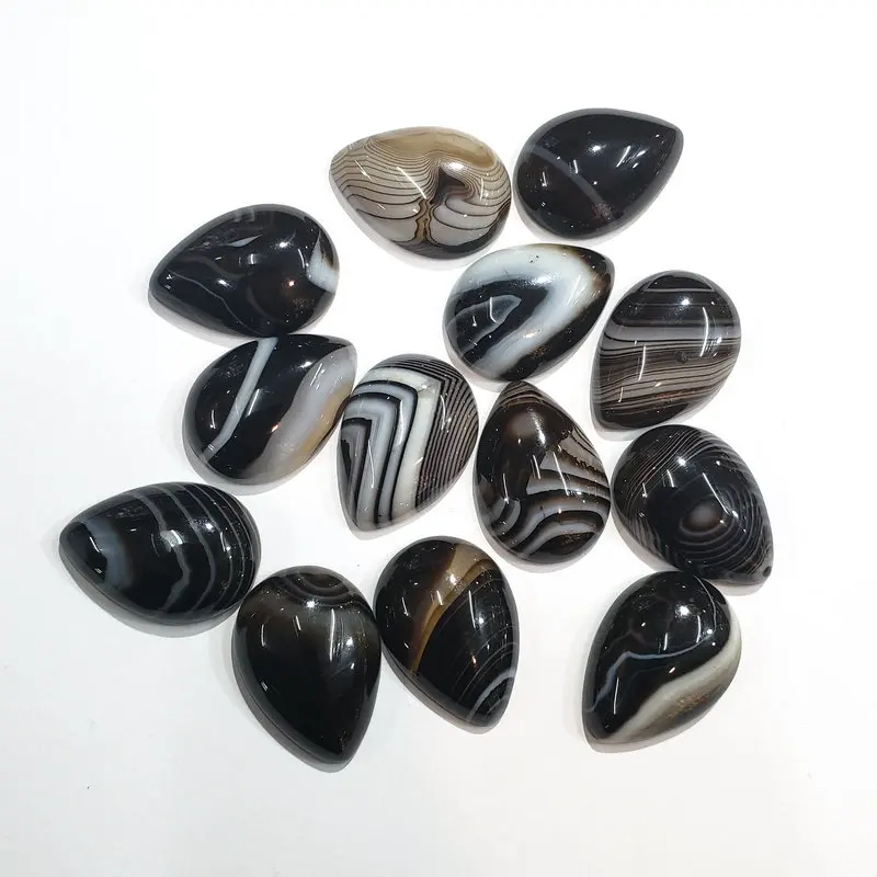 

Wholesale 20pcs/lot Good quality natural stones black Striped onyx CAB CABOCHON teardrop beads for ring making Free shipping