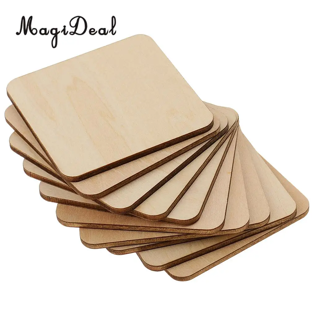 MagiDeal Square MDF Unfinished Wood Pieces Blank Plaque DIY Craft Projects for Pyrography Crafts Party & Holiday DIY Decorations