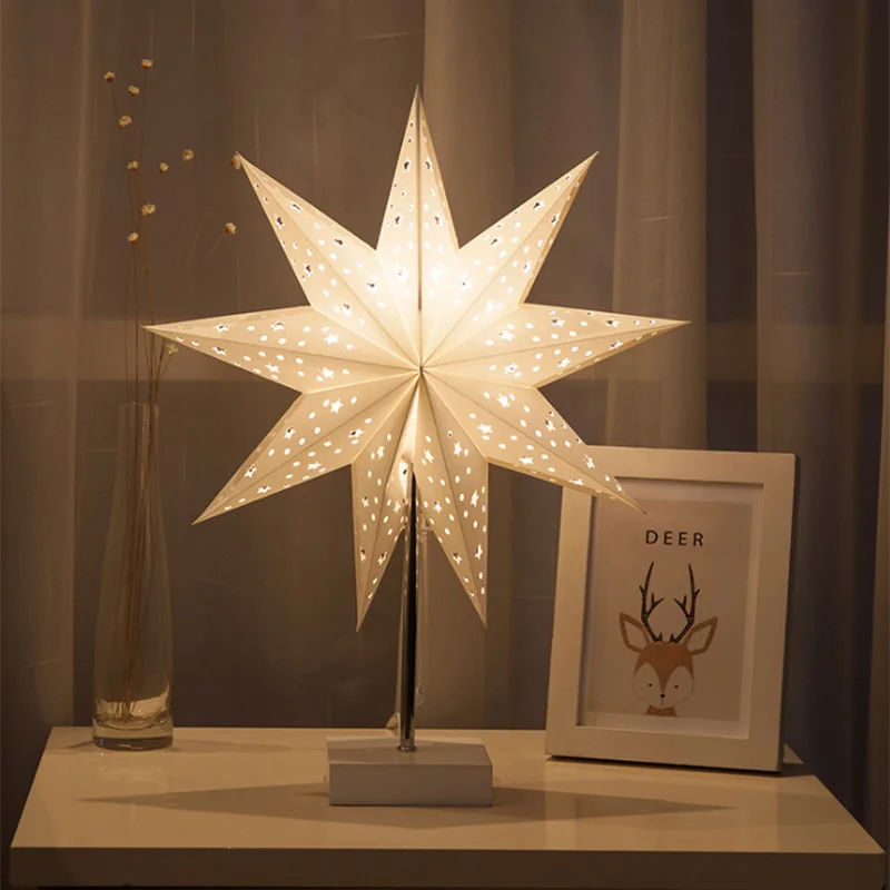 SUNLI HOUSE LED Paper Star Table Light Origami Wood Desk Lamp Nordic