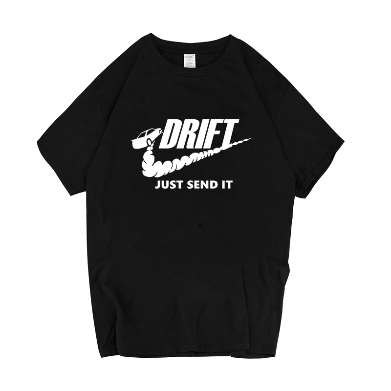 

New JUST SEND IT CAR DRIFT Letter Print Men's T-shirt Cotton t shirt men Short sleeve Tops Tees men