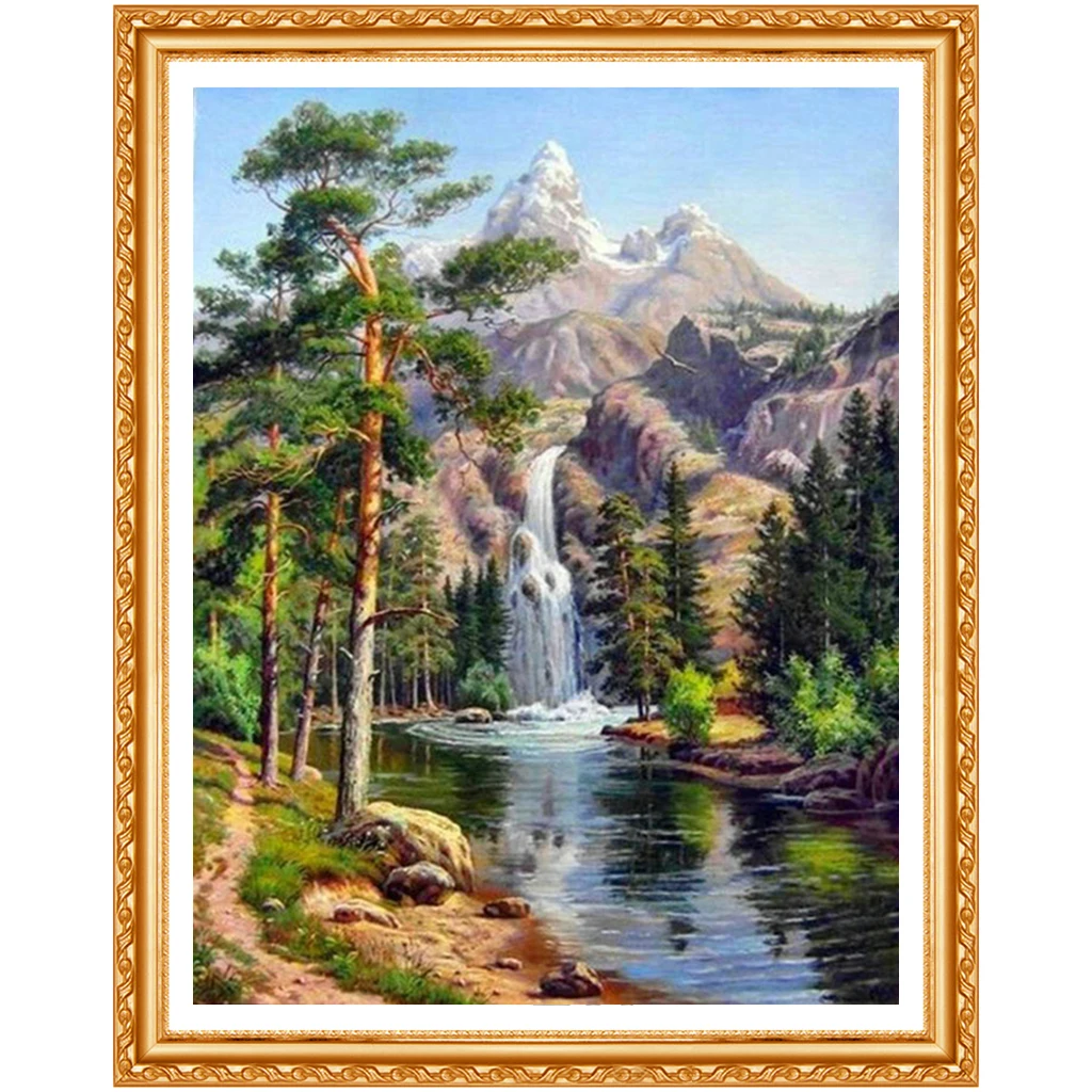 5D DIY алмазная живопись пейзаж Кристалл Алмазная вышивка крестиком водопад лес Рукоделие украшение для дома BJ1098