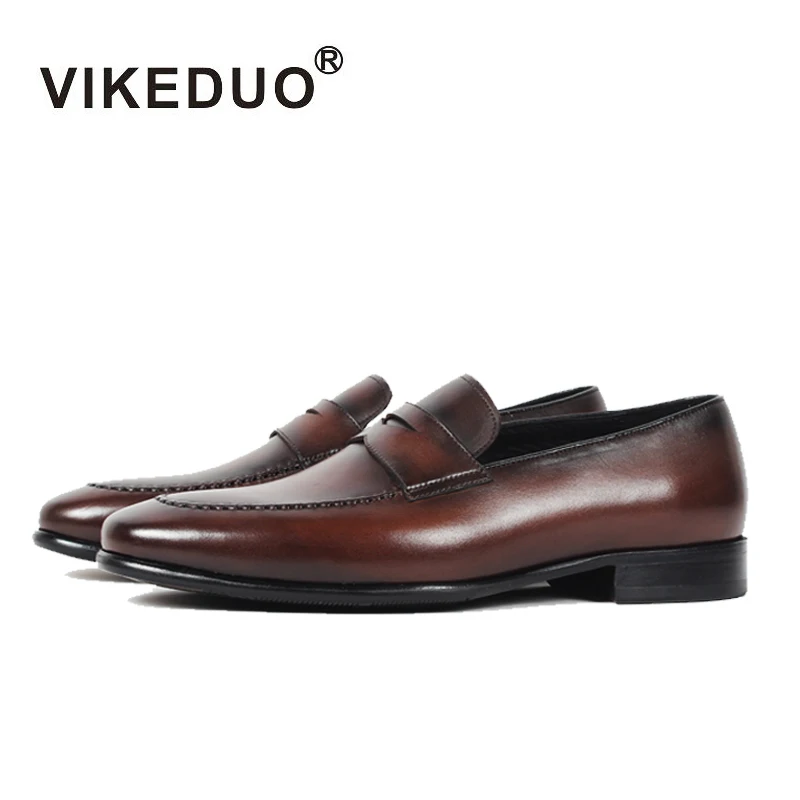 Centavo Brown Sapatos Loafer Couro Itália Vaca 2019 Plana Handmade Dos Pátina De Genuínos Vintage Casamento Calçados Vikeduo Originais Homens wXfUq0xO8