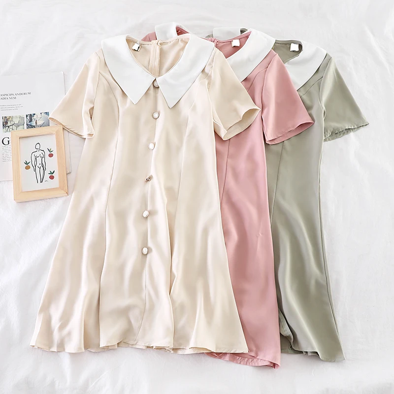 

sweet lolita dress 2019 mori girls summer Japanese style vintage design turndown collar solid dress for students