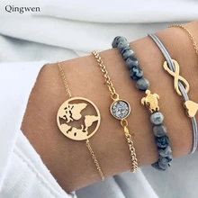 Qingwen 5 шт./компл. панк черепаха Карта Сердце Письмо Любовь бисер цепь многослойная подвеска Богемия браслет набор Шарм девушка ювелирный подарок