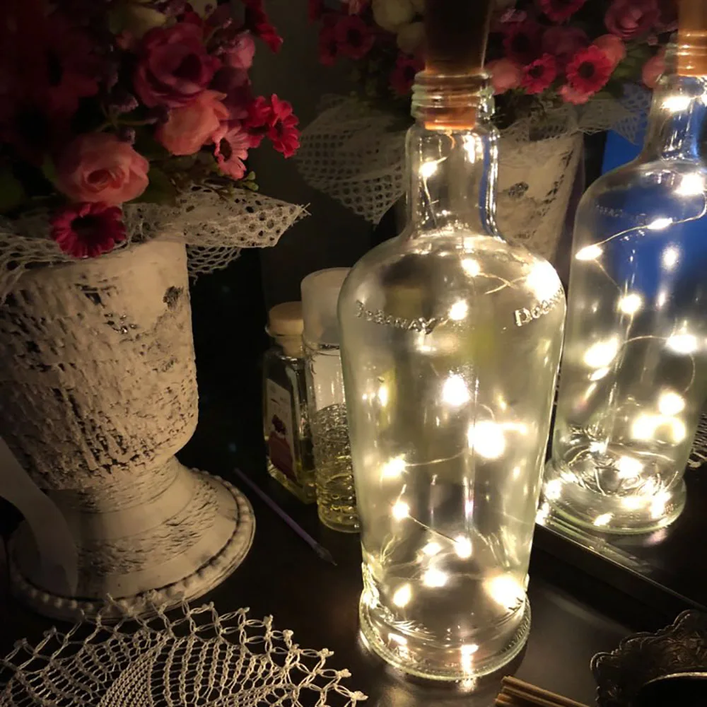 1m / 2m Silver Copper Wire LED String Light Bottle Stopper For Fairy Party Wedding Christmas Holiday Lighting Powered by Battery 1m / 2m Silver Copper Wire LED String Light Bottle Stopper For Fairy Party Wedding Christmas Holiday Lighting Powered by Battery