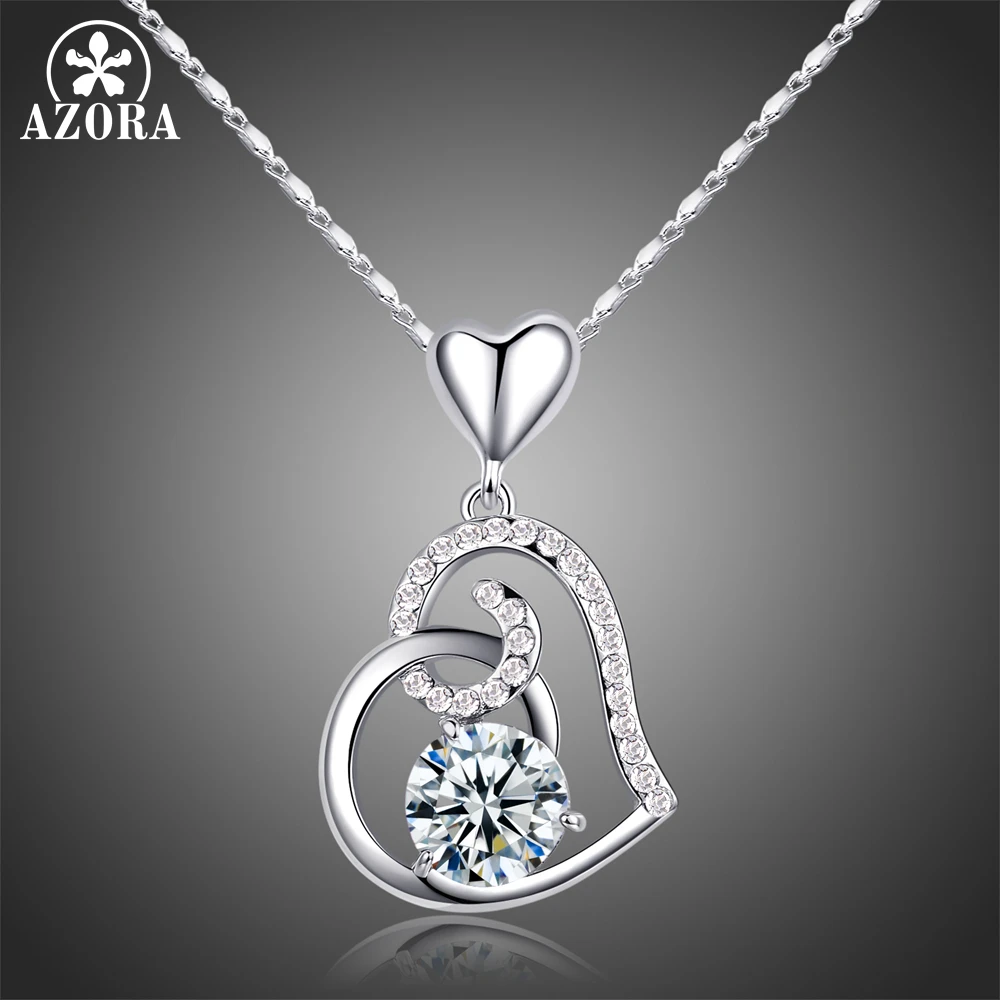 AZORA/подарок на день Святого Валентина, чистое сердце высшего класса, AAA кубический цирконий, ожерелье с подвеской, TN0156