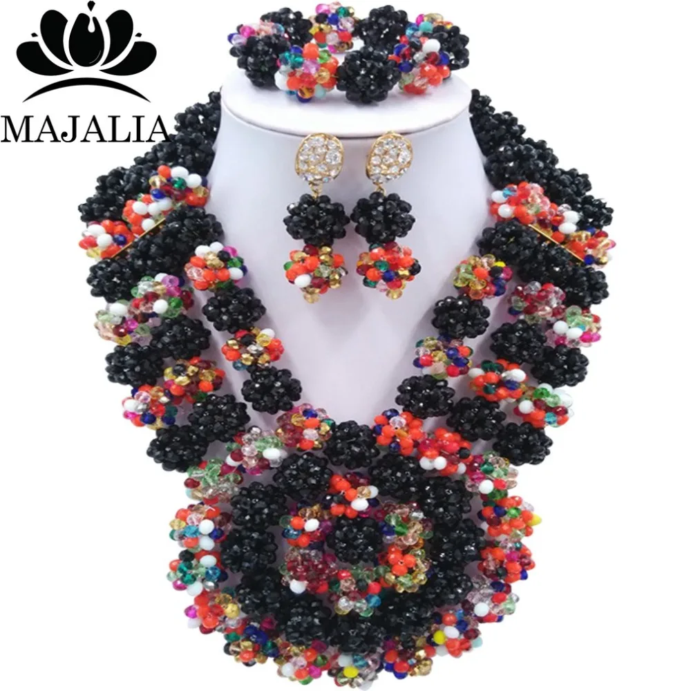 

2017 Fashion Nigeria Wedding african beads jewelry set black Crystal necklace Bridal Jewelry sets Free shipping VV-183