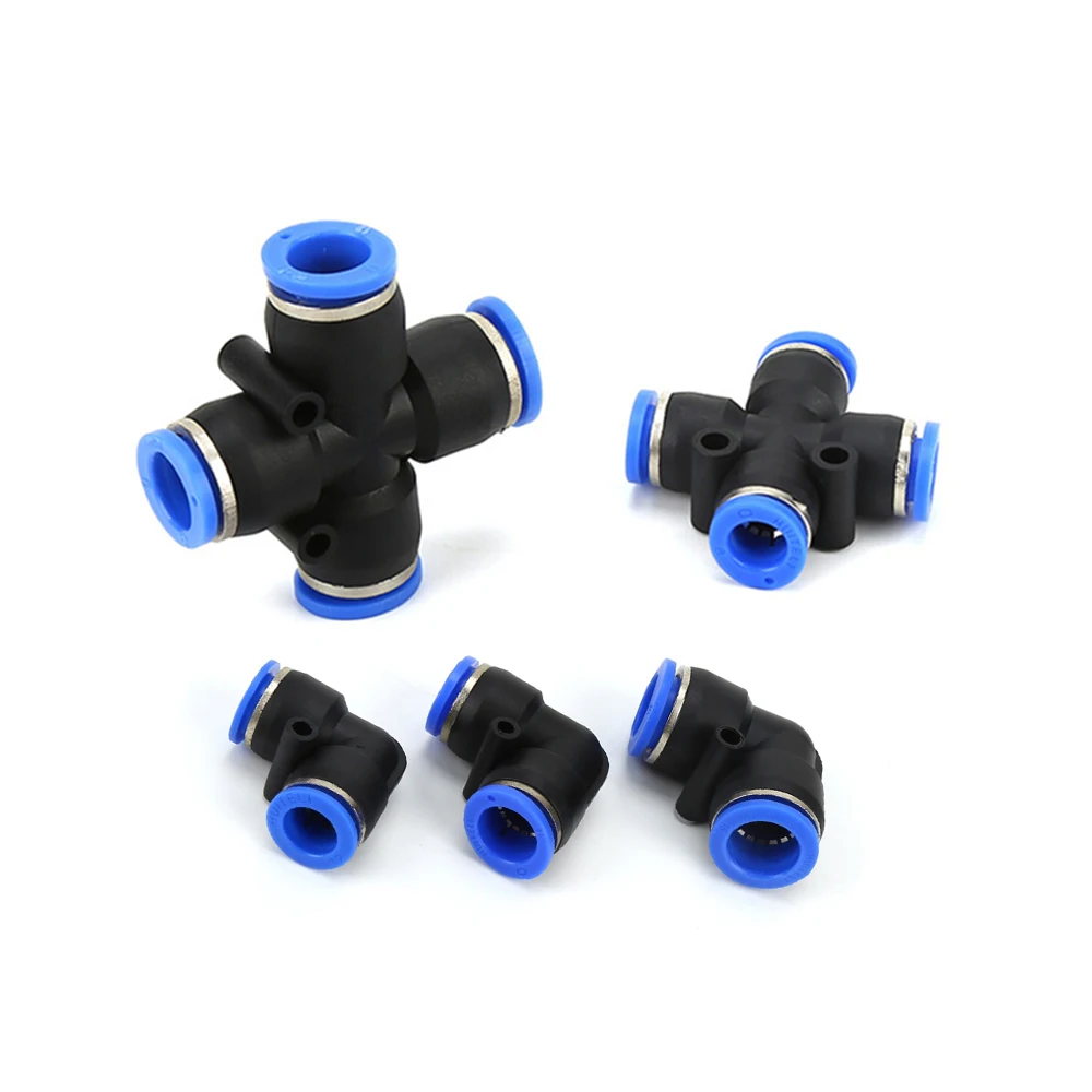 

4 6 8 10 12MM Cross Shape L Type Fitting Plastic Pipe Connector Quick Fitting Angle Adapter 4-Port Air Splitter Gas Connector
