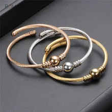Romad Bracelet Multi Twisted Cable Wire Bangle Adjustable Bangles With Metal Bead Fashion Stainless Steel Jewelry For Women new arrival spring wire line colorful titanium steel bracelet stretch stainless steel cable bangles for women