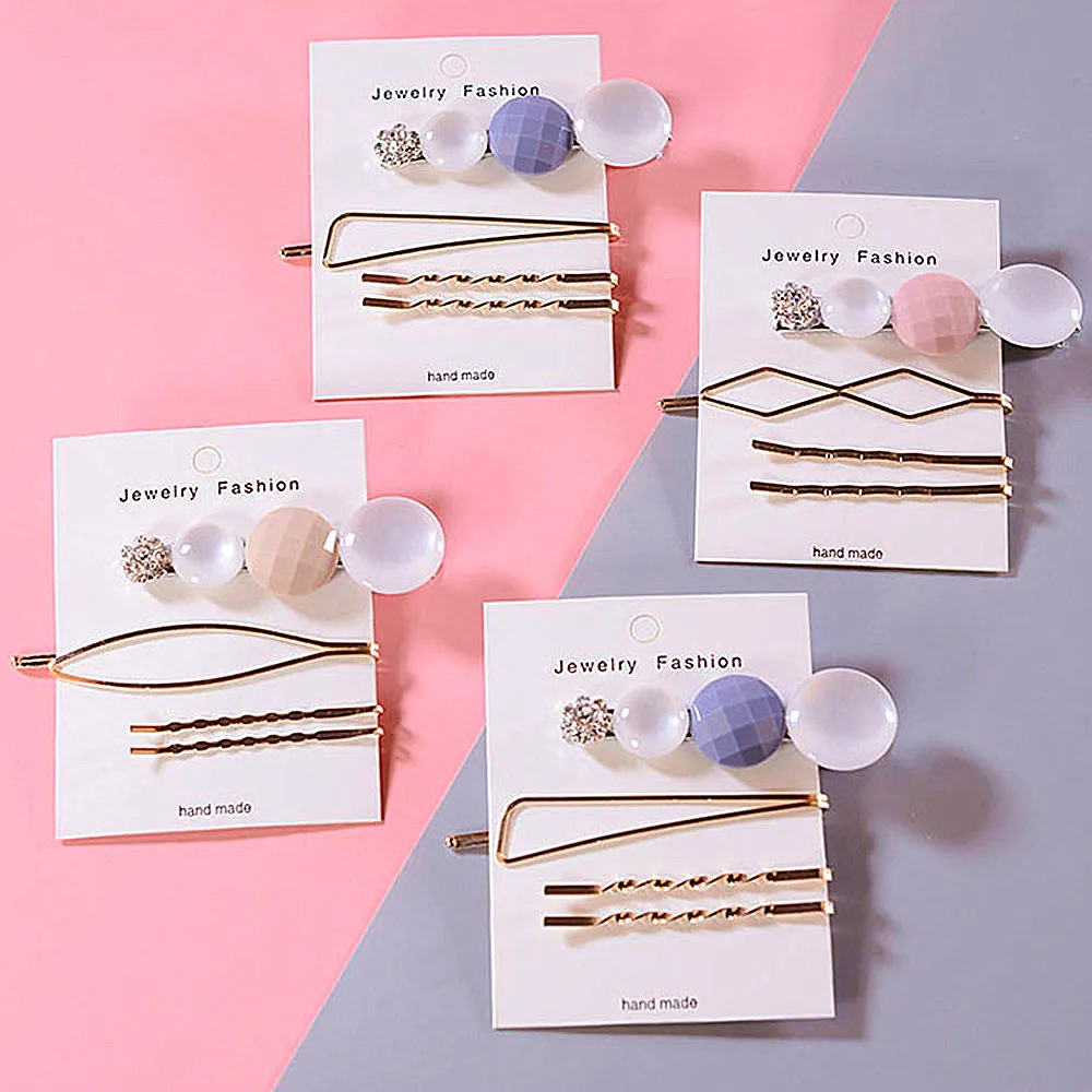 

4pcs/Set Korea Metal Pearl Irregular Lattice Hair Clip Women Hairpin Barrettes Girl Wedding Party Hair Accessories