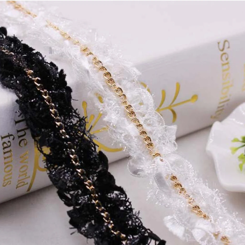fityle 1 Yard Polyester Material Hairy Design Ribbon Chain Lace Sewing Embellishment 35mm For Bag, Clothes, Headwear.