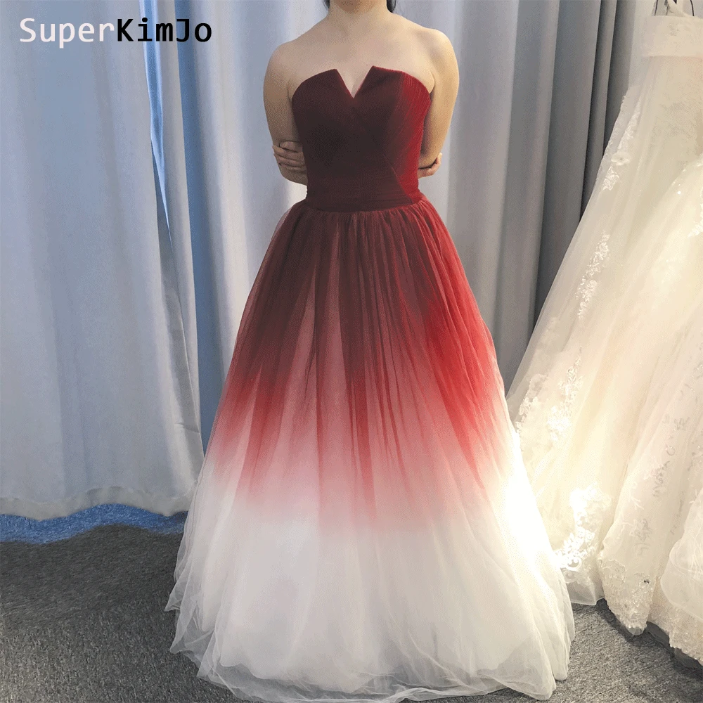 SuperKimJo Vestidos De gala градиент красные платья для выпускного 2019 Длинные линии Тюль элегантное выпускное платье халат De Soiree
