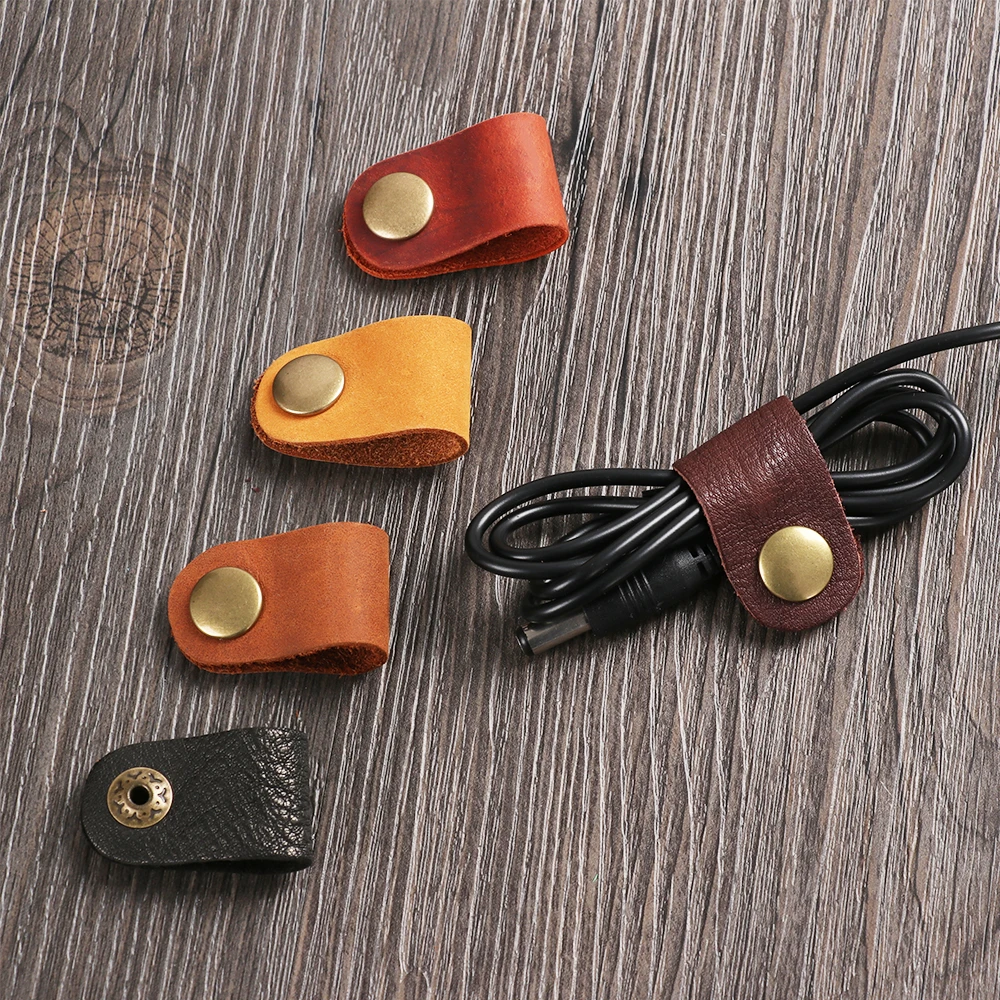 

1PC 8*2cm Headset Earphone Wire Portable USB Cable Cord Leather Winder Desk Set Wire Home School Desk Organizer