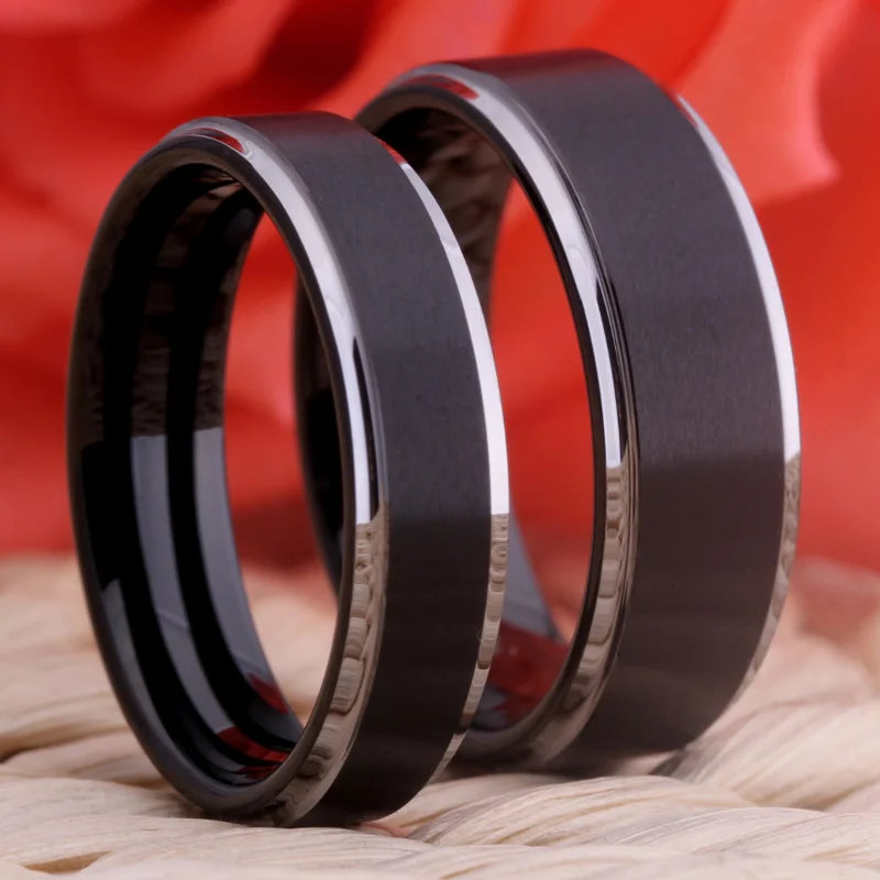 Мужское обручальное кольцо, женское модное обручальное мужское Т-кольцо, матовое черное с серебром, вольфрамовое кольцо, вольфрамовое кольцо на палец