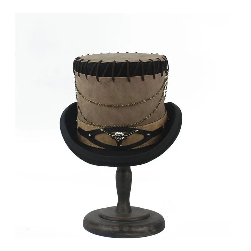 Черная шерстяная шляпа ручной работы 13,5 см в стиле стимпанк для женщин и мужчин, кожаная фетровая шляпа, женские очки, вечерние шапки для костюмированной вечеринки в стиле стимпанк