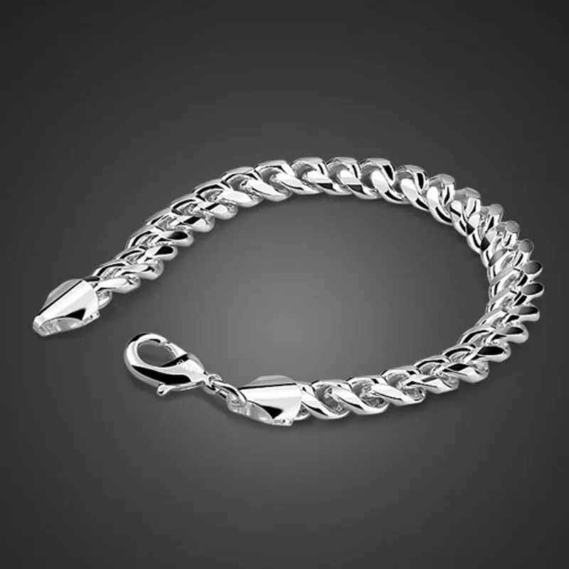 Крутая модная мужская бижутерия из серебра 925 пробы, чистое серебро, Мужская цепочка, толстая натуральная 100 мм, 20 см, цельнолитой Серебряный браслет для мужчин