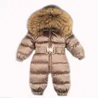 1~5 Years Russian Newborn Baby Girls Winter Raccon Real Fur Down Romper Boys Infant Onesie Bebe Snowsuit Skisuit Kids Catsuit