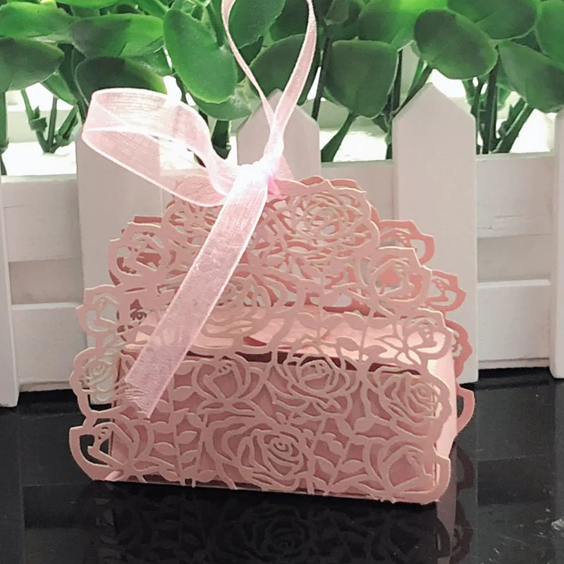 50Pc Laser Cut Rose Carved Hollow Candy Box Wedding Party Give Away Party Favors
