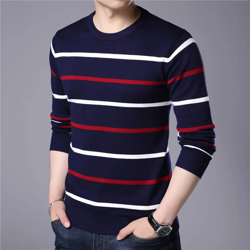 Пуловер для мужчин осень шерсть горячая Распродажа качественный свитер Мужская брендовая одежда повседневные теплые полосатые удобные свитера мужские размеры 4XL