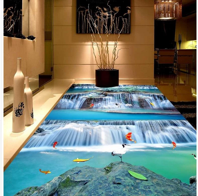 adhesivo moderno 3d piso cascada piso pvc papel de pared autoadhesivo mural para piso