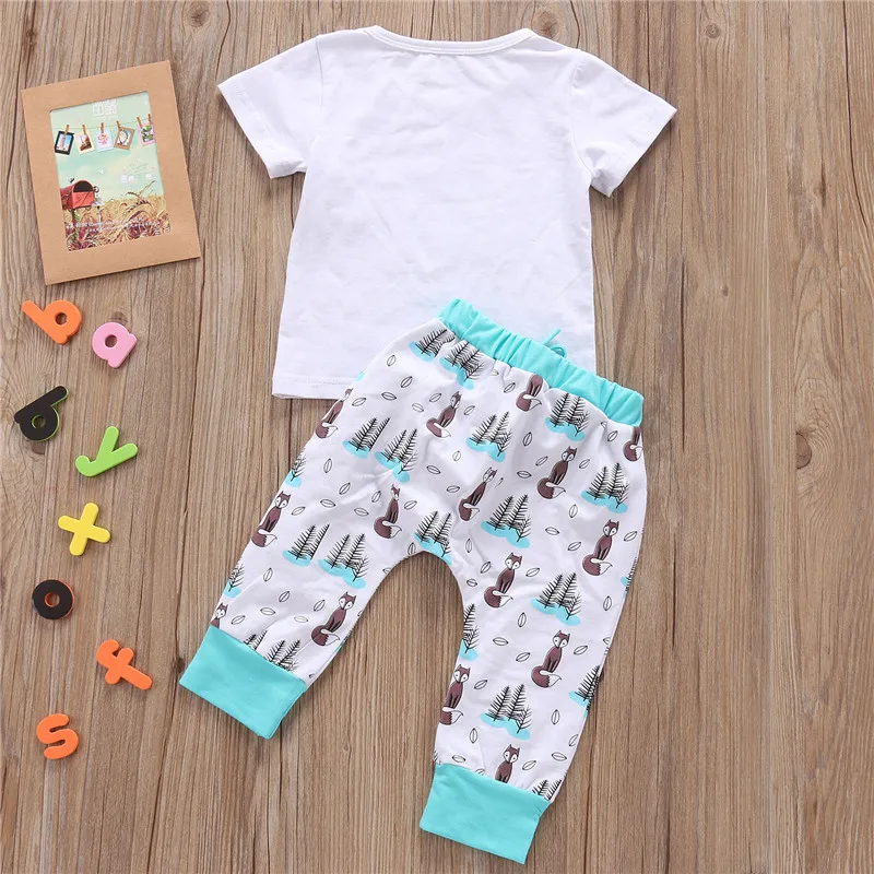 

0-2Y summer Newborn Baby Boy girl Clothes set little dreamer fox T-shirt Tops+Pants Outfits Clothes Baby Clothing Set