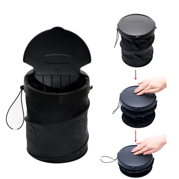 

Collapsible Hanging Auto Trash Can Hook Pop-up Dust Case Large Capacity Folding Garbage Bin Cover Fold Black Car Organizer