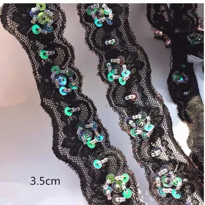 1M Black Beaded Lace Trim Flower Embroidery Lace Sequin Fabric Trim Ribbons Handmade Sewing DIY Wedding Dress Accessories - Цвет: 5