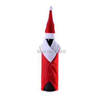 

200 sets Fashion Hot Merry Chirstmas Decoration Wine Bottle Cover Gift Wrap Party Decor Red Santa Clause Dress Cute Hat
