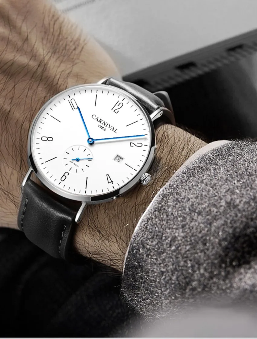 أزياء بسيطة رجل الساعات للماء جلد طبيعي التلقائي الميكانيكية ووتش للرجال التقويم رجال عارضة Reloj هومبر جديد