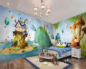 

2019 New Hand-painted fantasy forest whale house children's whole house background wall decoration 3d wallpaper