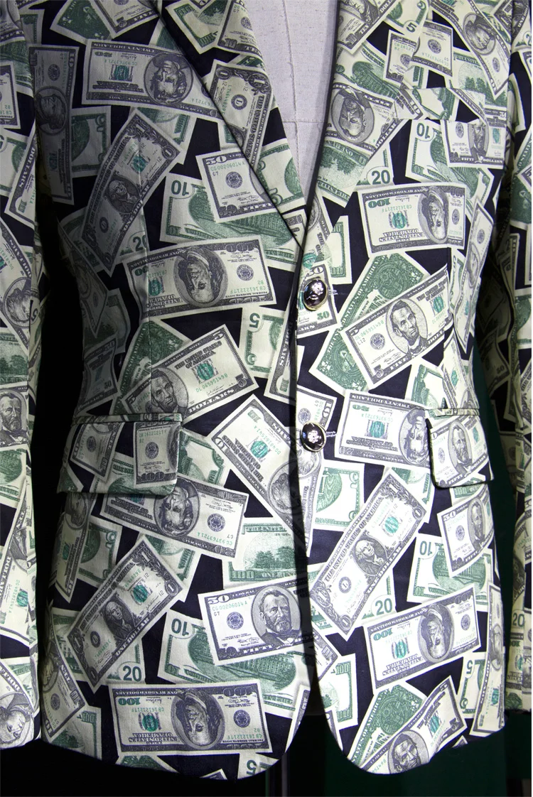 S-6XL! Новинка мужской модный тонкий костюм с принтом доллара, костюм певицы, одежда размера плюс, торжественное платье