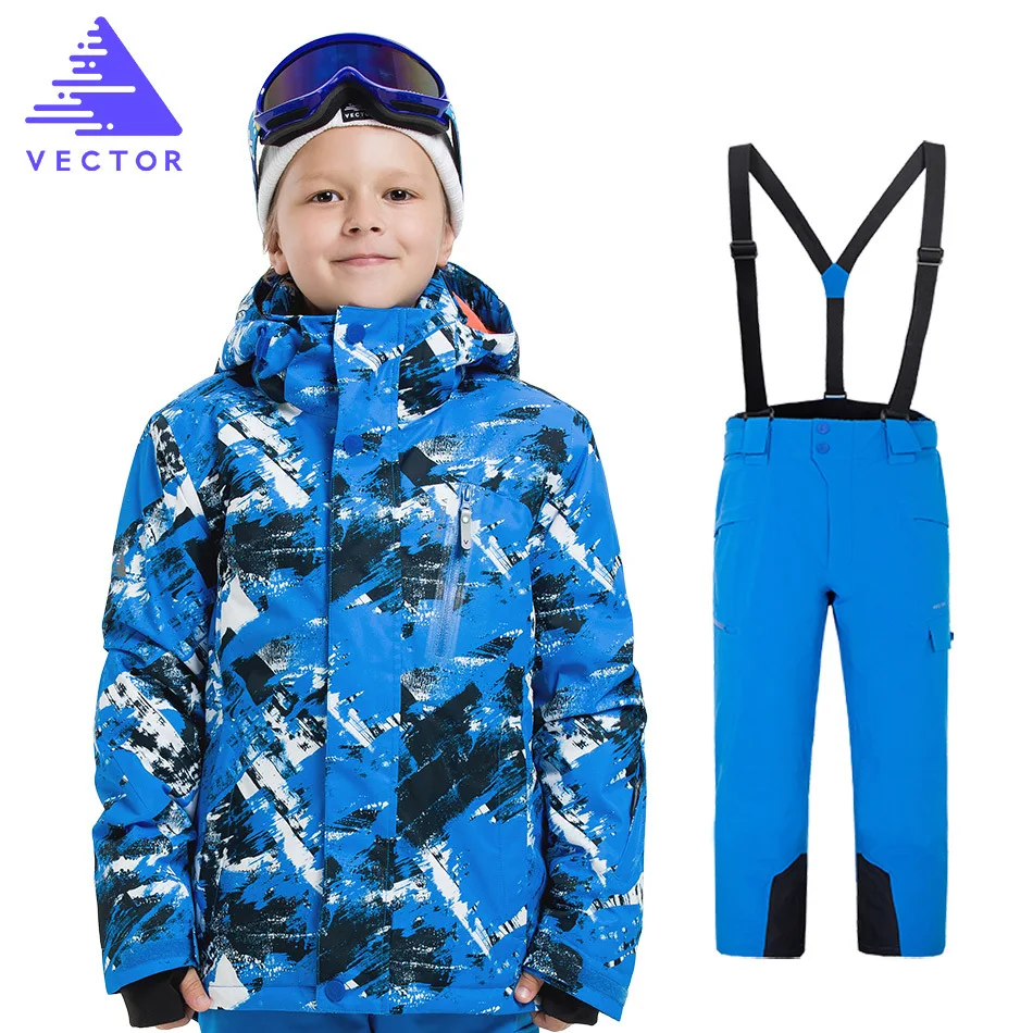 Детская одежда Зимний лыжный костюм Водонепроницаемая детская Лыжная куртка лыжные штаны Высококачественная теплая зимняя Лыжная куртка для мальчиков и девочек на температуру до-20 градусов