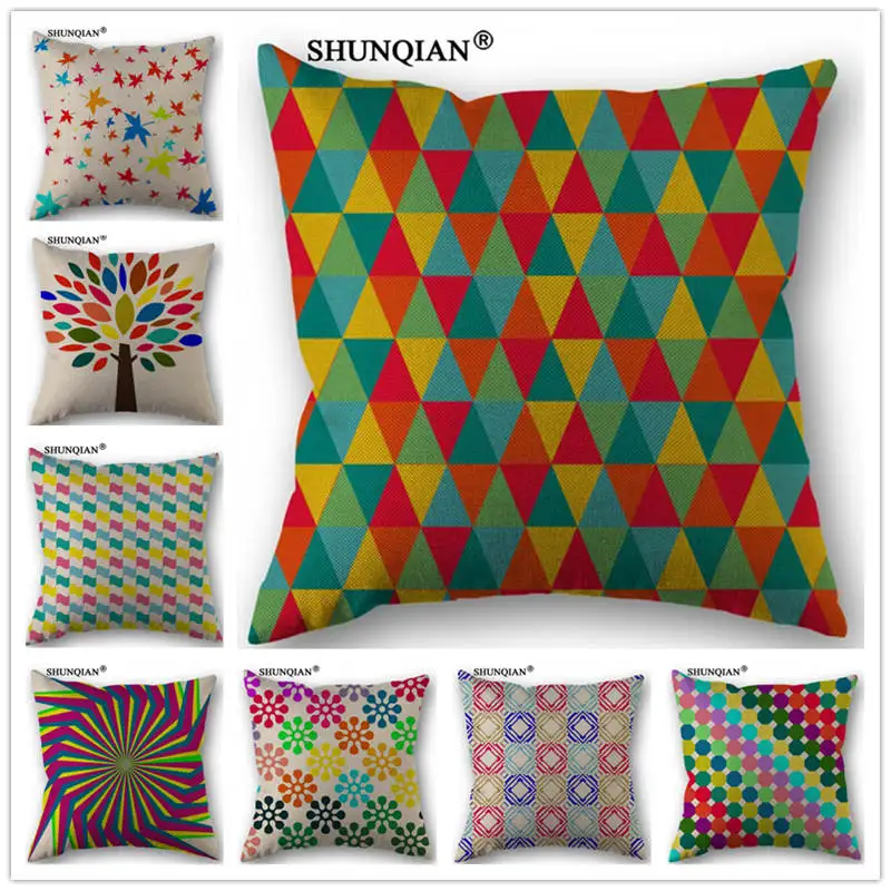 WJY4154 Creative color geometric stripes pillowcases Cotton Linen Woven