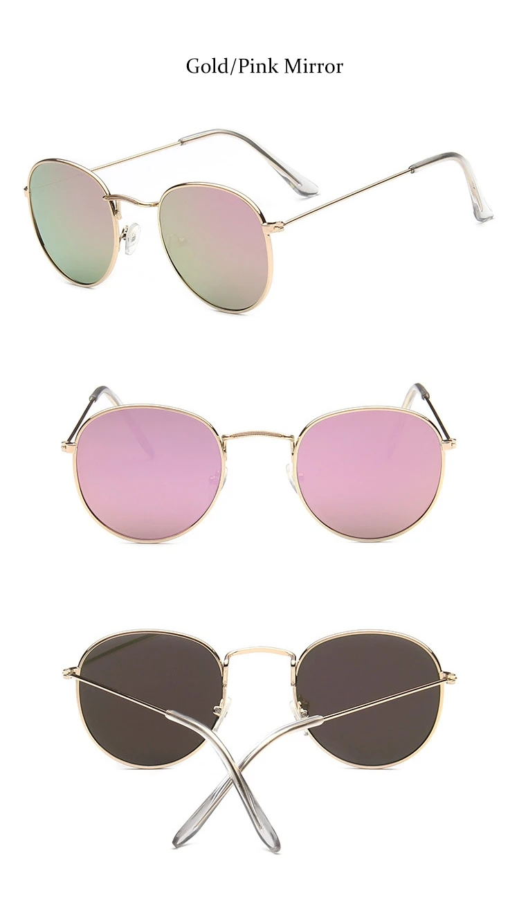 Small Round Sunglasses Men Retro Mirror Sunglasses Designer Brand Luxury Classic Shades For Women Metal Eyewear Cute Pink Glass