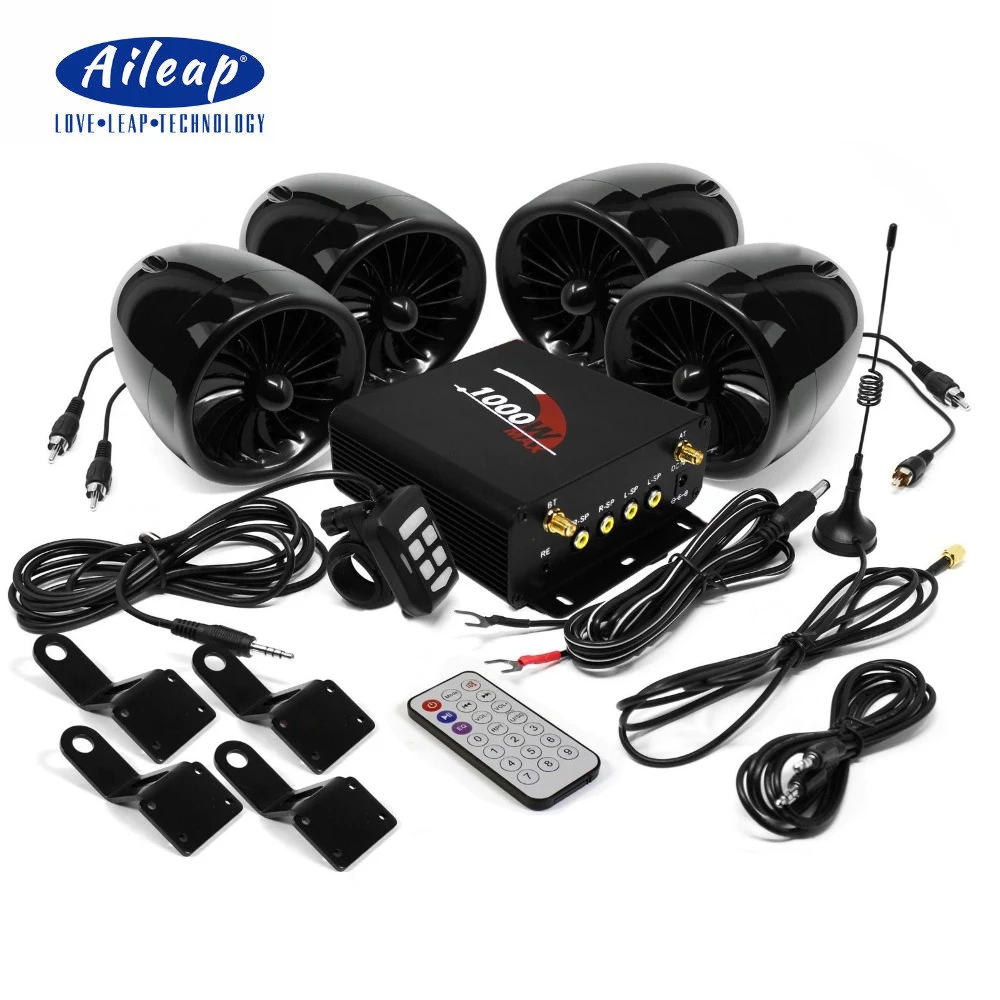 

Aileap 1000W Amplifier Bluetooth Motorcycle Stereo 4 Speakers MP3 Audio FM Radio System for Motorcycles/ATV/UTV/Boat (Black)