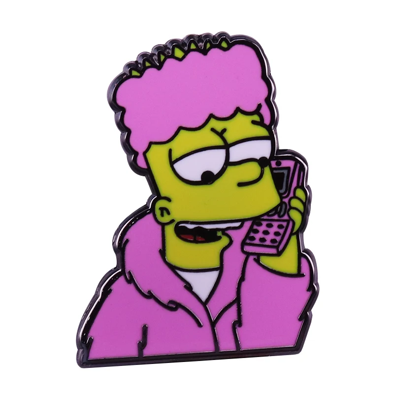 

Bart Simpson calling pin cute cartoon brooch funny shirts backpack accessory