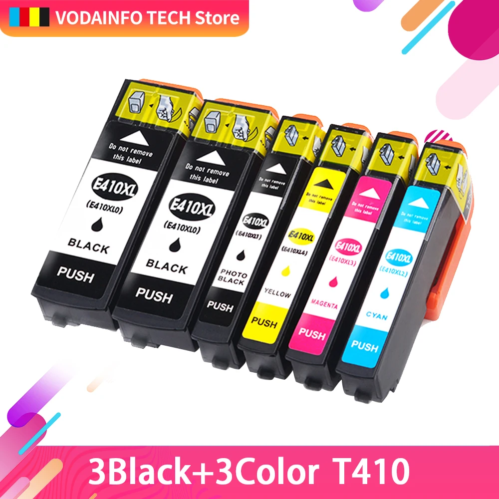 

QSYRAINBOW 6X Compatible ink Cartridge T410 T410XL for Epson Expression Premium XP-630 XP-830 XP-530 XP-540 XP-640 XP-900 inkjet